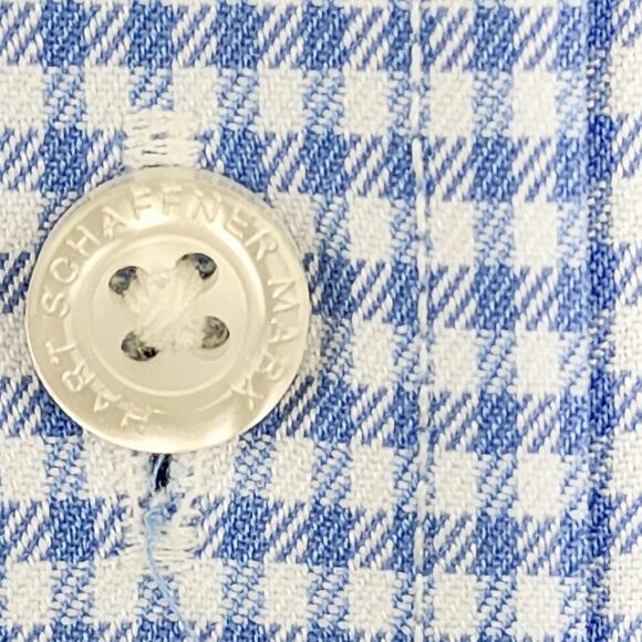 Hart Schaffner Marx Long Sleeve Shirt Men's Button Up White Blue Checkered 17.5 - Picture 8 of 9